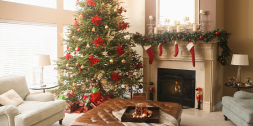 Christmas tree and decorations in living room