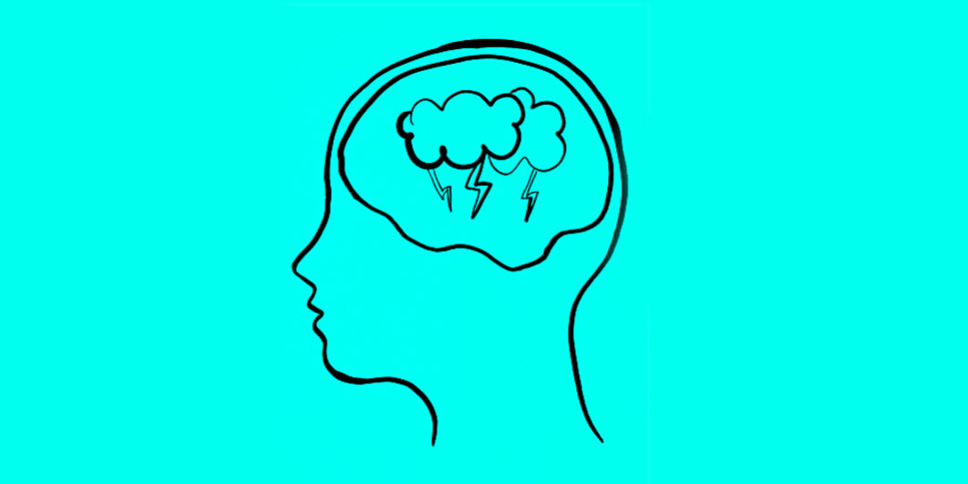 Concept Art Of Thoughts Inside Someones Head. Rainy stormy weather