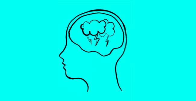 Concept Art Of Thoughts Inside Someones Head. Rainy stormy weather