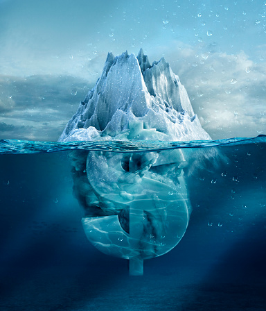 Dollar sign under floating glacier